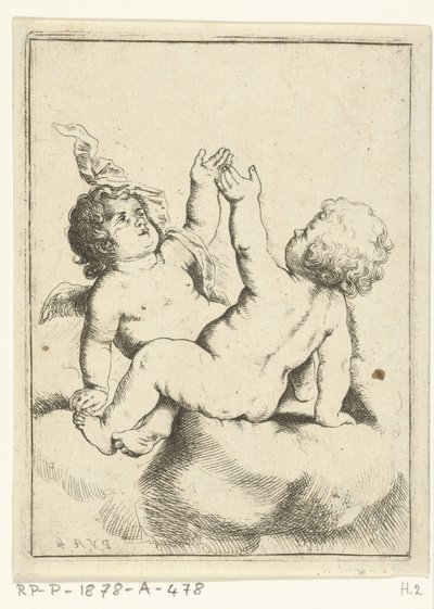 Um anjo e uma criança sobre uma nuvem de Pieter van Avont