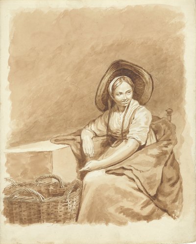 Menina sentada com um grande chapéu e uma cesta de Pieter van Loon