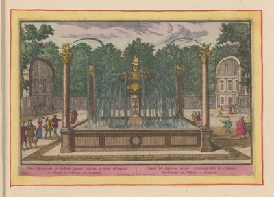Extrato da Fonte do Espinho nos Jardins do Palácio Real de Aranjuez Fonte do Harpyen e do Toonpluysertjen em Aranjues (título no objeto) Theatrum Hispaniae (...) (título da série) de Pieter van den Berge