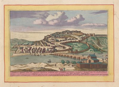 Vista da cidade portuguesa de Coimbra Coimbra, ou Coimbra, uma cidade em Portugal, na Monda (título no objeto) Theatrum Hispaniae (...) (título da série) de Pieter van den Berge
