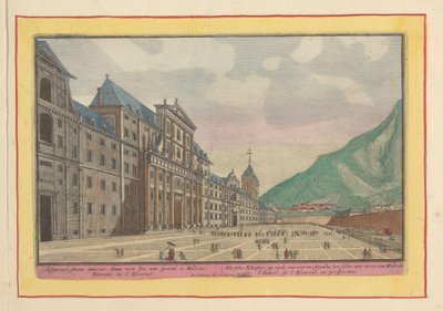 Vista do pátio e fachada do Escorial
O mesmo Mosteiro, no lado da frente; de pé não muito longe de Madrid (título sobre o objecto)
Theatrum Hispaniae (...) (título da série) de Pieter van den Berge