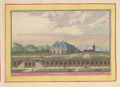 Palácio de caça de Zarzuela fora de Madrid
t Koninglyke Lusthuys, Sarsouelle, a uma milha e meia de Madrid (título sobre o objecto)
Theatrum Hispaniae (...) (título da série) de Pieter van den Berge