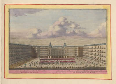 Plaza Mayor em Madrid The Great Mart and Place, no centro de Madrid, onde são exibidas as touradas (título no objeto) Theatrum Hispaniae (...) (título da série) de Pieter van den Berge