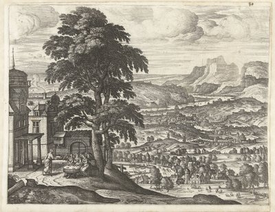 Abraão alimenta os três anjos Paisagens com a história de Abraão (título da série) de Pieter van der Borcht (I)
