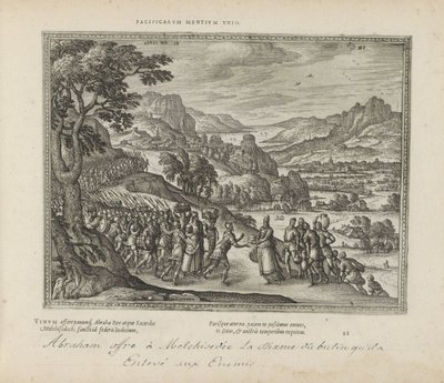 Abrahams ontmoeting conheceu Melchisedek
Pacificarum mentium unio (título sobre o objecto)
Emblemata Sacra è praecipuis utriusque testamenti utriusque historiis concinnata (Testamento Oude) (título da série)
Imagines et figurae bibliorum (título da séri de Pieter van der Borcht (I)