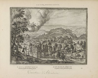 God verschijnt voor Abraham
Viae vitaeq. melioris electio (título sobre o objecto)
Emblemata Sacra è praecipuis utriusque testamenti utriusque historiis concinnata (Testamento Oude) (título da série)
Imagines et figurae bibliorum (título da série) de Pieter van der Borcht (I)