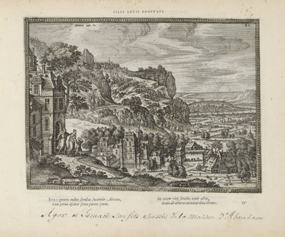 Landschap conheceu de verdrijving van Hagar em Ismaël door Abraham Filhos adotivos de lucus (título no objeto) Os Emblemas Sagrados e as Principais Histórias de Ambos os Testamentos (Oude Testament) (título da série) Imagens e figuras de livros (título da  de Pieter van der Borcht (I)