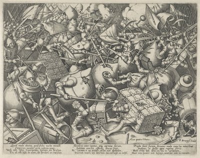 Batalha entre os sacos de dinheiro e os baús de dinheiro de Pieter van der Heyden