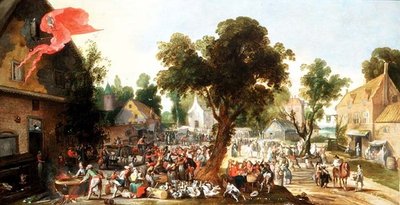 Camponeses celebrando um Dia de Festa em uma Rua da Aldeia de Pieter van der Hulst