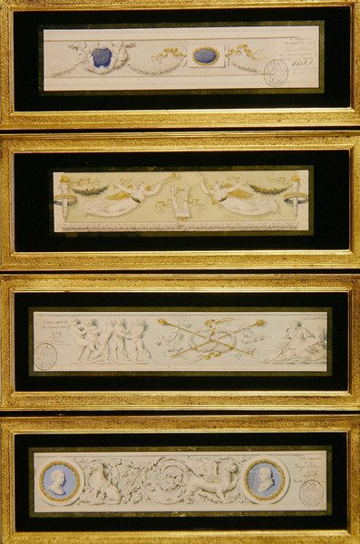 Quatro desenhos para frisos, c.1823 (aquarela, tinta e lavagem em papel) de Pietro (attr. to) Ghinelli