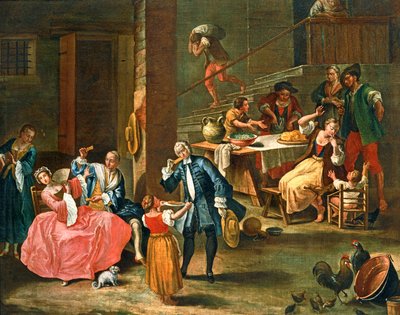O piquenique no campo ... (pintura sobre tela) de Pietro (circle of) Longhi