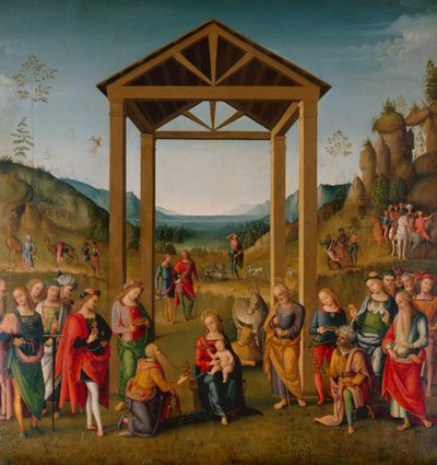 A Adoração dos Reis Magos (óleo sobre tela) de Pietro (workshop of) Perugino