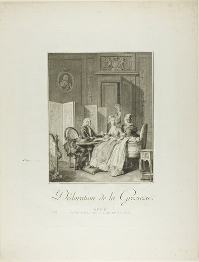 Anúncio de gravidez, de Monument du Costume Physique et Moral de la fin du Dix-huitième siècle de Pietro Antonio Martini
