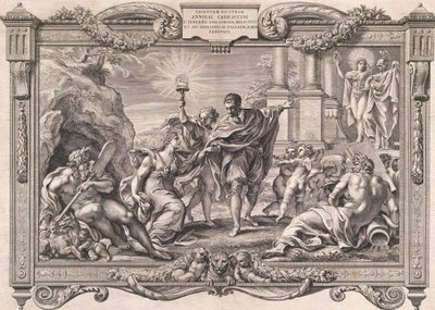 Annibale Carracci Apresenta Pintura a Apolo e Minerva, 1674. de Pietro Aquila