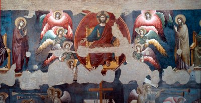 O Juízo Final O Cristo troncalizado rodeia os anjos. O detalhe. Fresco por Pietro de Cerroni dit Cavallini (ativo por volta de 1273-1321) 1293 Roma, Santa Cecília em Trastevere de Pietro Cavallini