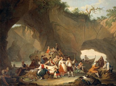 Pessoas comuns Almoçando em frente à Gruta, de Pietro Fabris de Pietro Fabris