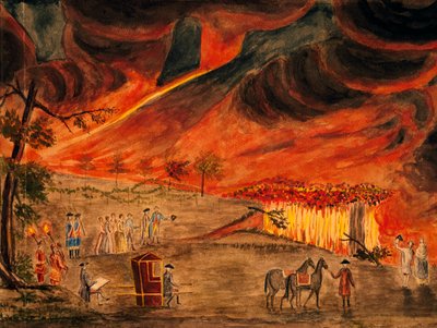 Os Royals Sicilianos visitam o Vesúvio durante a erupção de 11 de Maio de 1771, por Pietro Fabris (1740-1792), Itália de Pietro Fabris