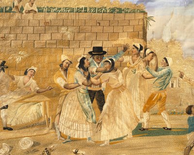 O napolitano possessivo, cena de luta, bordado em seda de uma gravura de Pietro Fabris, Itália de Pietro Fabris