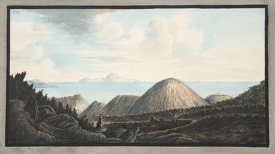 Vista do estado atual da pequena montanha levantada pela explosão no ano de 1760, Placa XIII, de &39;Campi Phlegraei: Observações sobre os vulcões das Duas Sicílias&39;, por Sir William Hamilto de Pietro Fabris