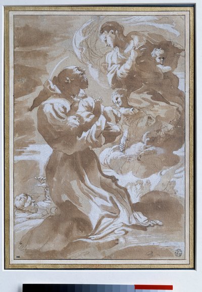 A Virgem contrastando o Menino Jesus com São Francisco de Assis Desenho de Pietro Faccini (1560-1602) Sol do século XVI. 0,23 x 0,33 m Paris. Museu do Louvre de Pietro Faccini