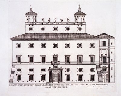 Palazzo Serenissima, Casa Medici, na colina Pincio, Roma, de &39;Palazzi di Roma&39;, publicado c.1655-70s de Pietro Ferrerio