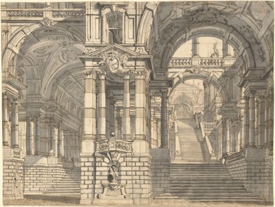 Fantasia de Pátios Magníficos e Loggie com uma Escadaria Monumental de Pietro Gonzaga