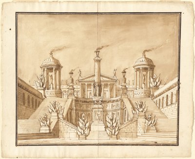 Fantasia de um antigo Capitólio com troféus e grandes escadarias de Pietro Gonzaga