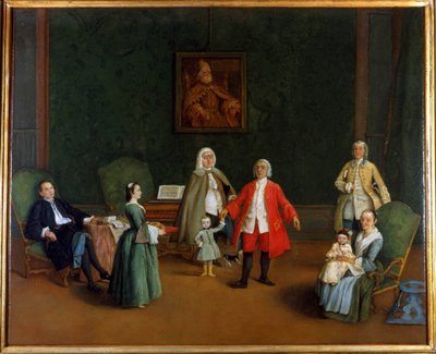 Retrato de família, Pietro Longhi (1702 - 1785), pintura a óleo, Palazzo Levi Montalcini. de Pietro Longhi