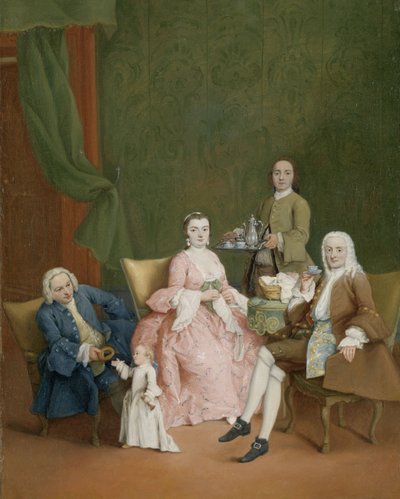Retrato de uma família veneziana com um criado servindo café Retrato de uma família veneziana com um servo servindo café de Pietro Longhi