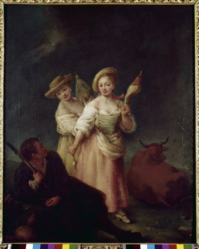 As fiadeiras (The filatrici) - Pintura de Pietro Longhi (1702-1785), óleo sobre tela, 60x49 cm, cerca de 1760. Veneza, Fundação Querini Stampalia. de Pietro Longhi