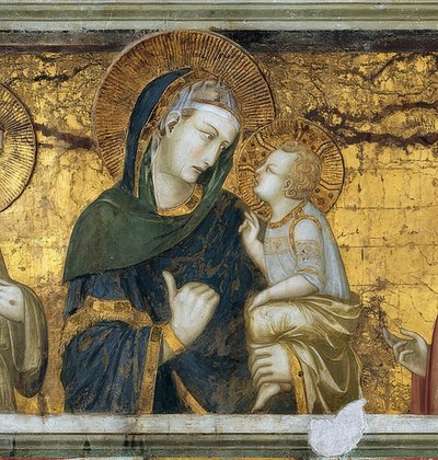 A Virgem e o Menino entre Francisco de Assis e João Evangelista. Detalhe. Aprox. 1315-1319 de Pietro Lorenzetti