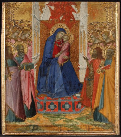 Maria auf dem Thron mit dem Kind, anbetende Engel und Heilige Paulus, Johannes der Evangelist, Johannes der Täufer und Petrus de Pietro Lorenzetti