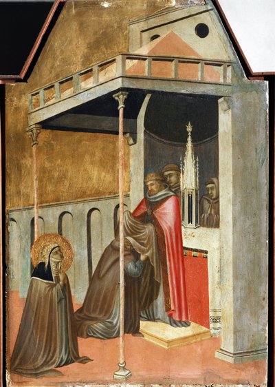 Ugolotti tresanda o hábito monástico (detalhe da vida políptica de Santa Humildade) - Detrempe na madeira de Pietro Lorenzetti