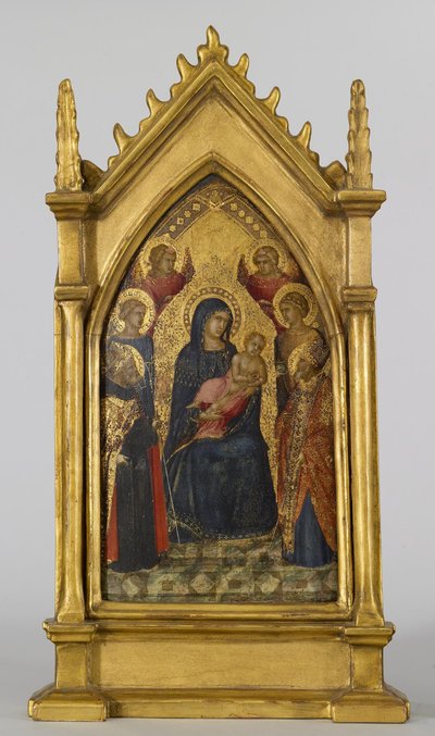 Virgem e Menino com Santos Agostinho, Nicolau, Catarina, Lucy e Anjos, c.1340-45 (têmpera e folha de ouro no painel) de Pietro Lorenzetti
