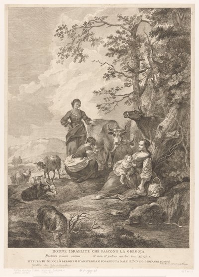 As mulheres israelitas cuidam do rebanho Donne israelita che pascono la greggia (título no objeto) Novo e Antigo Testamento (título da série) de Pietro Monaco