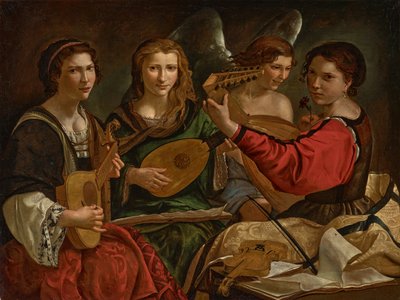 Tocadores de alaúde e um anjo (óleo sobre tela) de Pietro Paolini