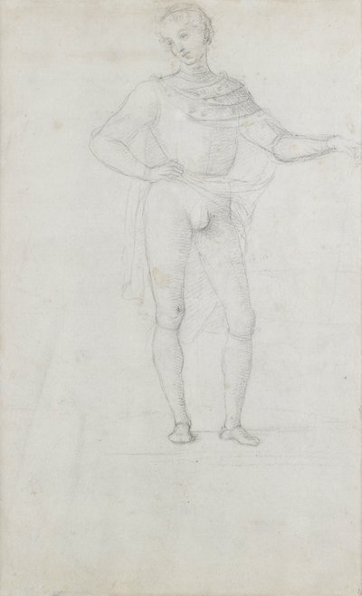 Um estudo para uma figura em uma adoração dos magos (giz preto) de Pietro Perugino