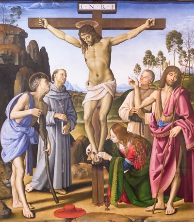 Crucificação com o santo e o abençoado Giovanni Colombini de Pietro Perugino