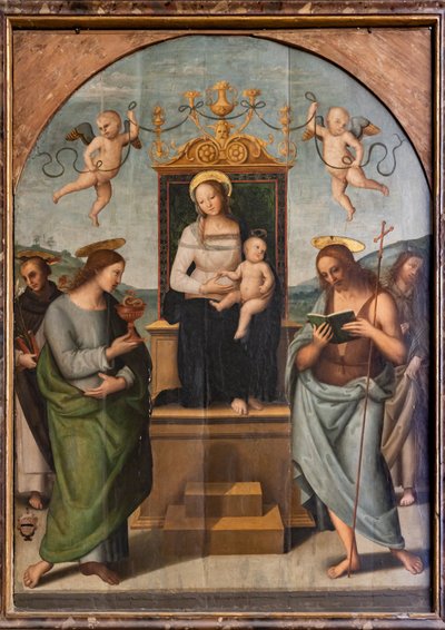 Virgem Entronizada entre São Gervásio, Protasio, Paulo e Pedro de Pietro Perugino