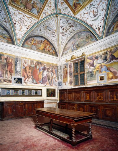 Vislumbre da sacristia com painéis de Perugino, Basílica de São Pedro, Perugia, Úmbria, Itália de Pietro Perugino