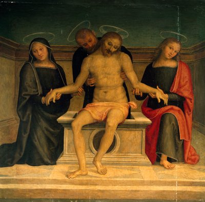 Lamentação sobre o Cristo morto, de Perugino (ca. 1450-1523), afresco, Basílica de São Pedro, Perugia, Úmbria. Itália de Pietro Perugino
