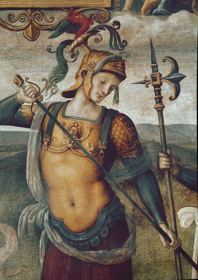 Leónidas I de Esparta (540-480 AC), rei dos Lacedemonians. Detalhe do afresco "Força e temperança com seis heróis antigos" de Pietro Vannucci dit il Perugino (O Perugin de Pietro Perugino