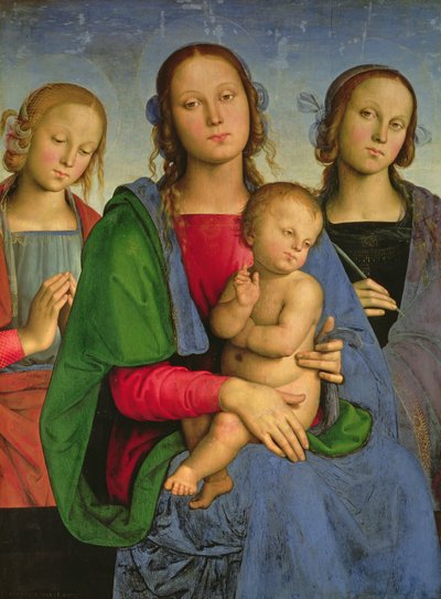 Madonna e Criança com Santa Catarina e Santa Rosa, 1493 (óleo sobre tela no painel) de Pietro Perugino