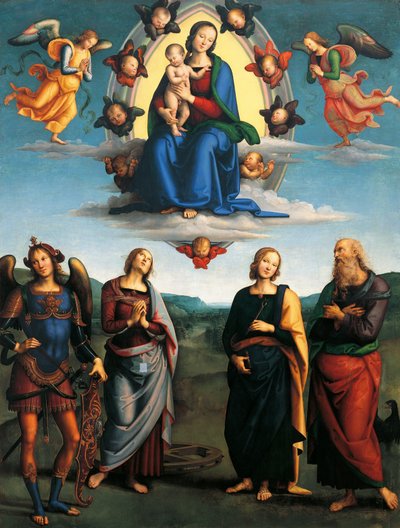 Madonna in Glory, ca 1500-1501, de Pietro Perugino (ca 1450-1523), óleo sobre madeira, 330x265 cm. de Pietro Perugino