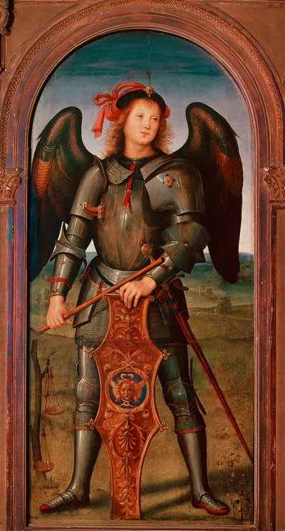 Políptico da Chartreuse de Pavia: "O Arcanjo Miguel" Pintura de Pietro Vannucci dit il Perugino (O Perugin de Pietro Perugino
