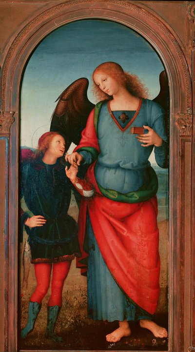 Políptico da Chartreuse de Pavia: "Tobie e o Arcanjo Gabriel" Pintura de Pietro Vannucci dit il Perugino (O Perugin de Pietro Perugino