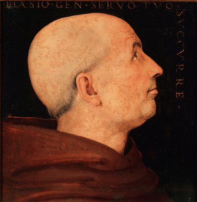 Retrato de Dom Biagio Milanesi, Geral da Ordem da Abadia de Vallombrosa Perfil de um monge do mosteiro de Vallombreuse. Pintura de Pietro Vannucci dit il Perugino (O Perugin de Pietro Perugino