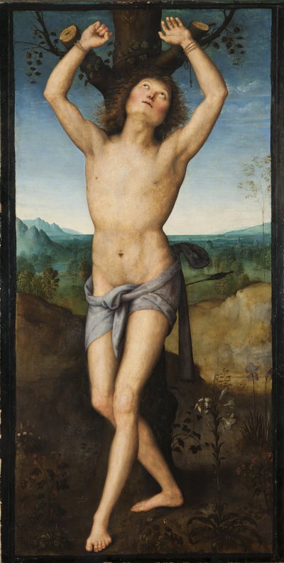 São Sebastião - São Sebastião, de Perugino (c. 1450-1523). Óleo sobre madeira. Tamanho: 174x88 cm. Nationalmuseum Estocolmo de Pietro Perugino
