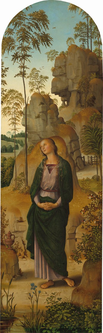 A Crucificação com a Virgem, São João, São Jerônimo e Santa Maria Madalena [painel direito] de Pietro Perugino