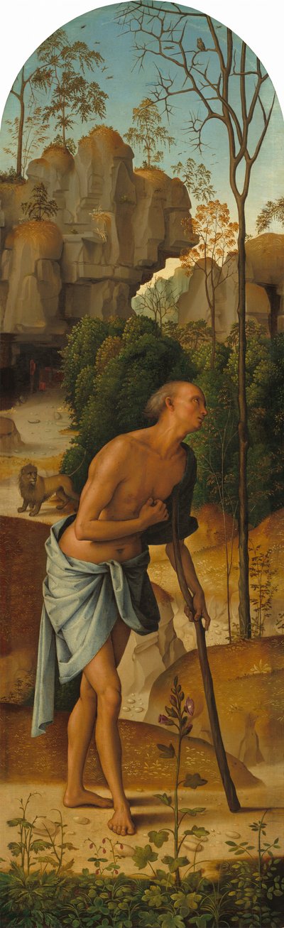 A Crucificação com a Virgem, São João, São Jerônimo e Santa Maria Madalena [painel esquerdo] de Pietro Perugino